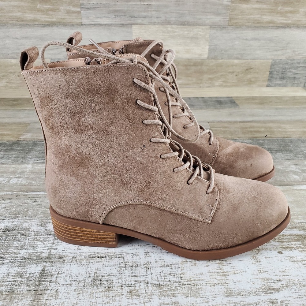 Journee Collection Vienna Womens Combat Booties Sz 10 Brown Suede Side Zipper